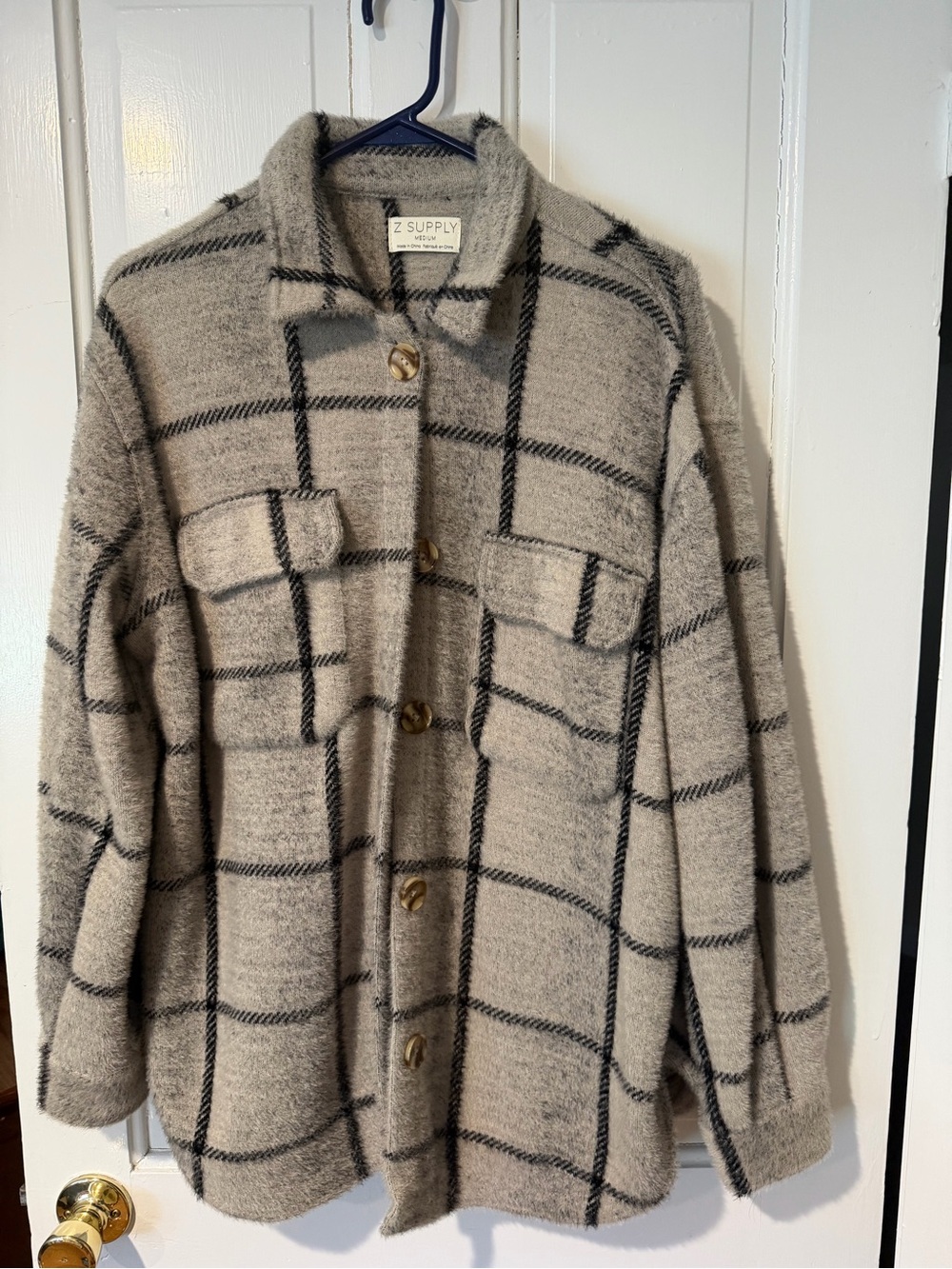 Z Supply Grey and Black Plaid Utility Shacket